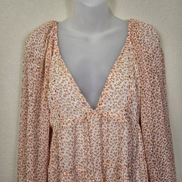 ASOS Curve Maxi Dress Lurex Chiffon Ditsy Floral Cottage Boho Fairy Gold Size 4 - Picture 4 of 16